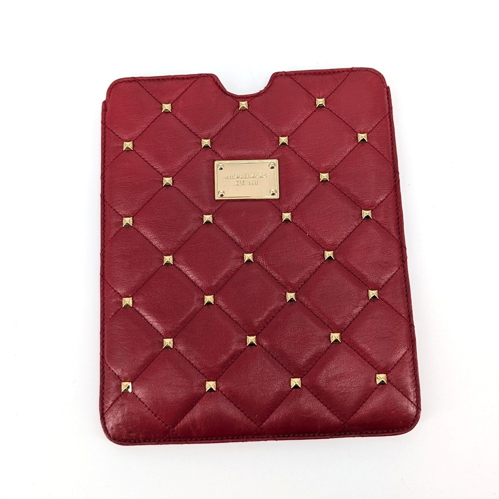 Michael Kors Quilted Leather‎ Tablet Sleeve Red Studded Tablet Sleeve 10x8in